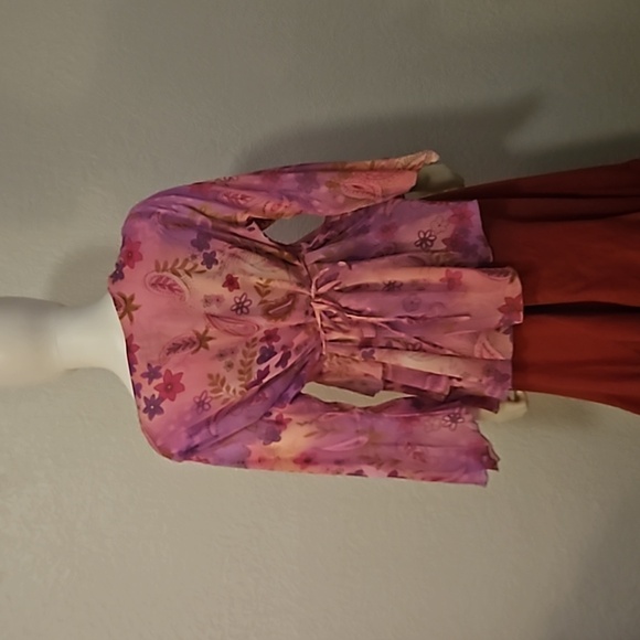 OH! MAMMA Floral Chiffon Ruffle Tie Back Flare Sleeve Fairycore Castlecore Top - Picture 8 of 11